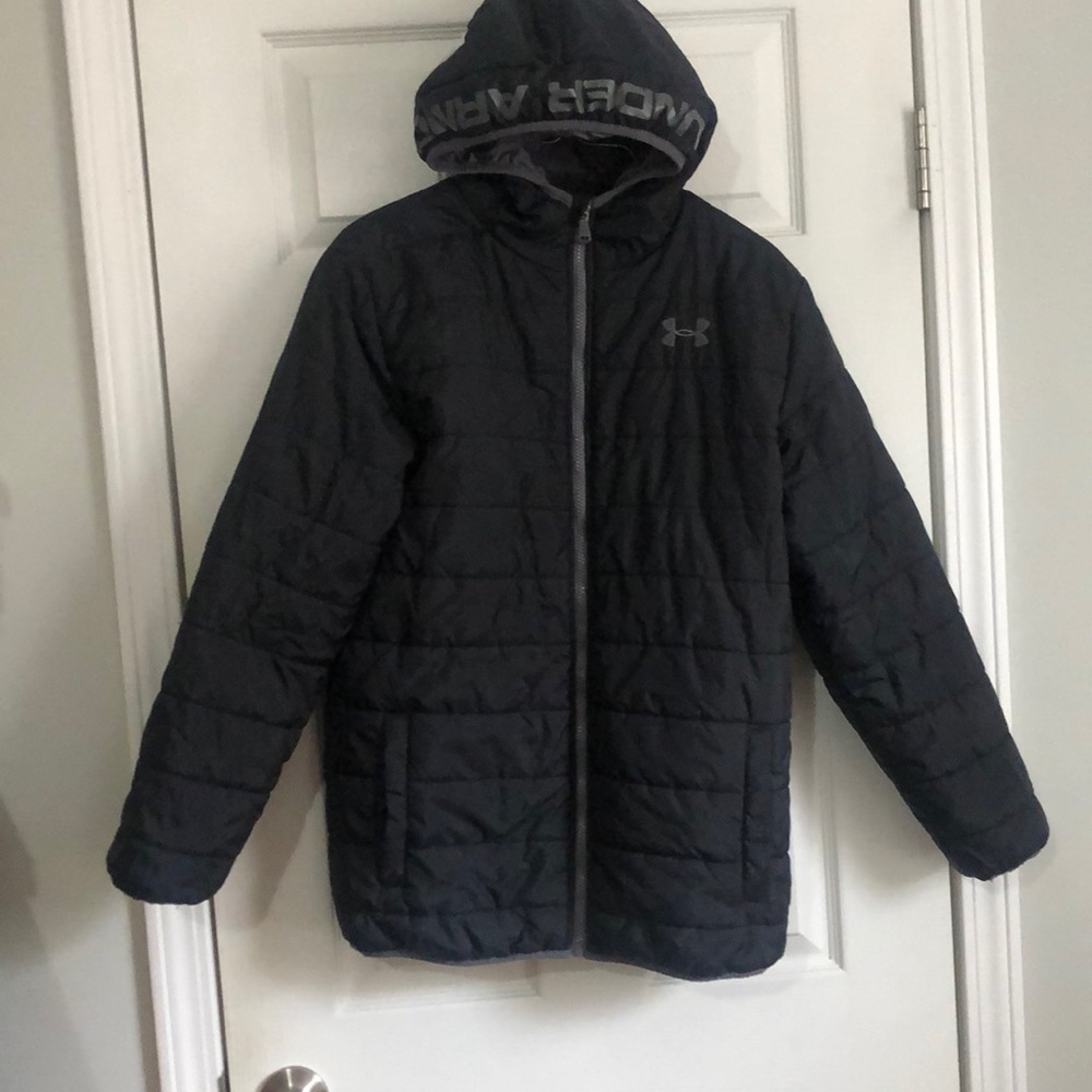 Under Armour boys puffer coat with hood.